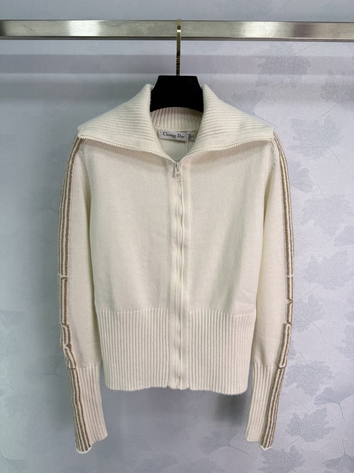 Dior Zippered Collared Sweater with Side Stripes for a Casual Look