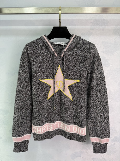 Dior Star Embroidered Knitted Hoodie with CD Inspired Lettering