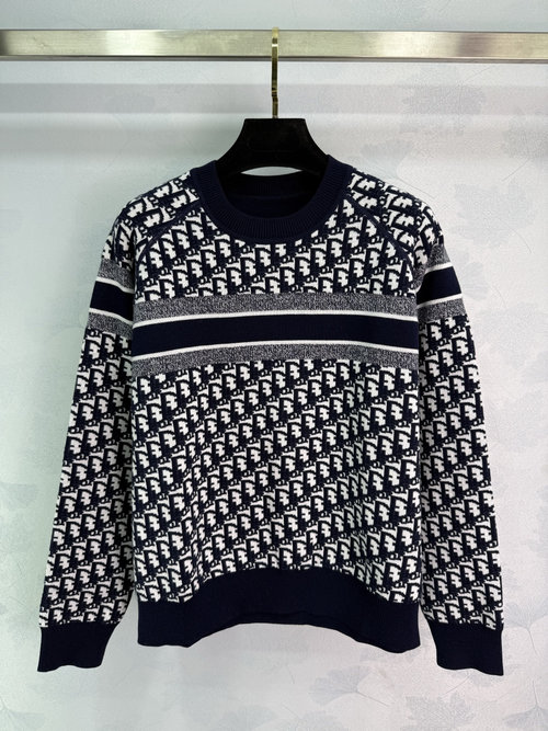 Dior Navy Blue Logo Zipper Cashmere Top, Sophisticated Double-Sided Design