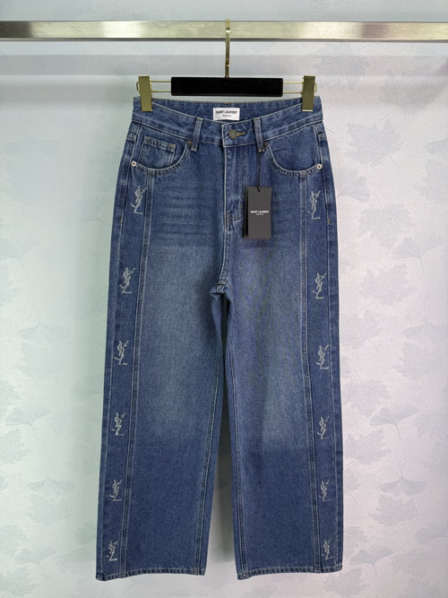 Yves Saint Laurent Full-side Logo Print High-waisted Straight-fit Jeans