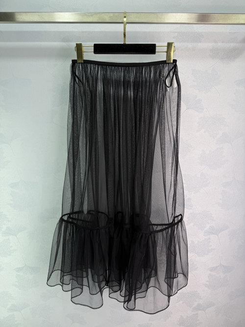 Chanel Transparent Tiered Tulle Skirt with Crystal Logo, Elegant and Alluring