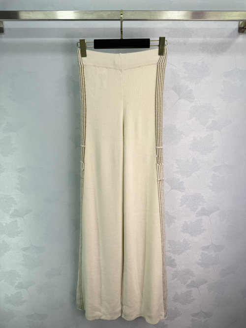 Dior Vertical Striped High-waisted Knitted Wide-leg Pants with Good Drape