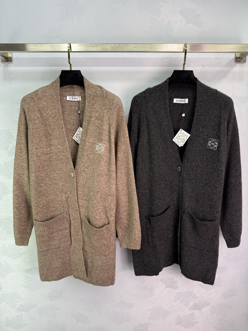 Loewe Logo Embroidery Long Open Cardigan, Comfortable and Versatile