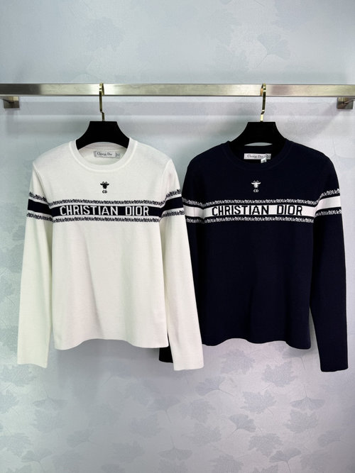 Dior Letter Logo Knit Long Sleeve Top Crafted from Premium Wool Yarn