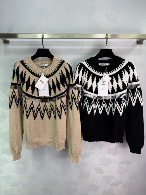 Dior Geometric Hook Flower Long Sleeve Sweater, Wool Blend, Vintage Charm, Versatile Use