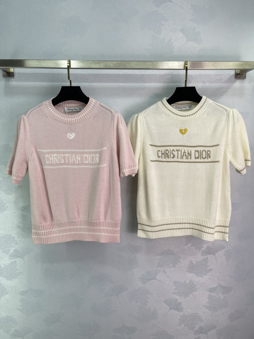 Dior Custom Wool Knit Short Sleeve with Heart Embellishments