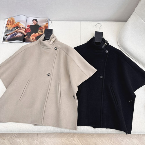 Max Mara Classic Wool Double-Faced Cape Coat with Collar