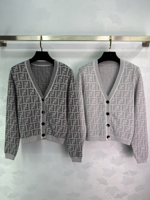 Fendi Classy V Neck Knit Long Sleeve Cardigan with Letter Pattern, Timeless Look