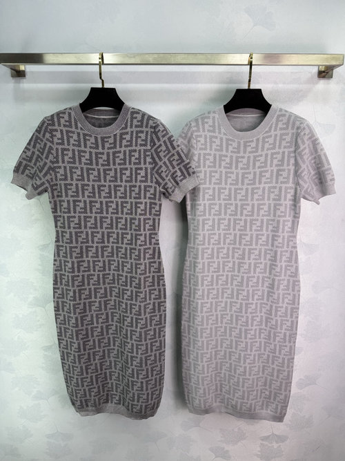 Fendi Round Neck Letter Jacquard Knit Sleeveless Dress, Graceful Design