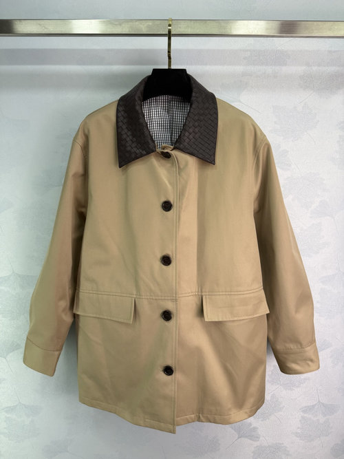 Bottega Veneta Woven Leather Lapel Jacket with Minimalist Design