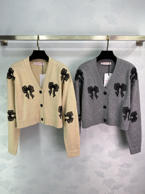 Valentino Black Bow V - Neck Knit Cardigan with Elegant Look