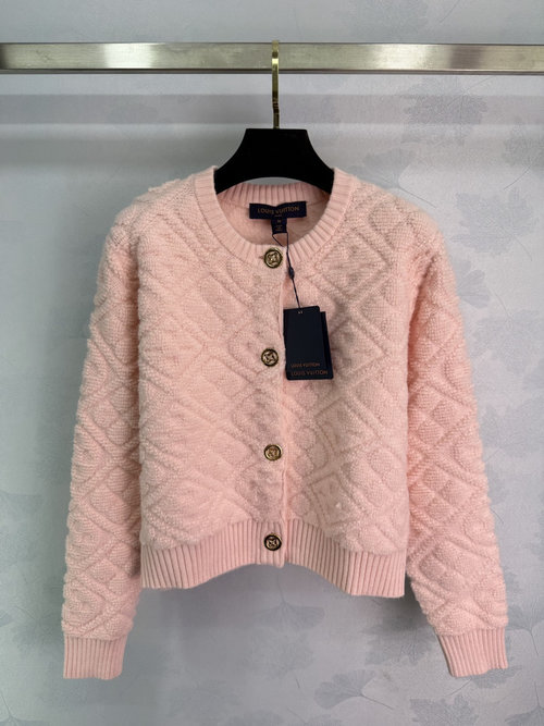 Louis Vuitton Diamond Pattern Knit Cardigan with Golden Button Accents