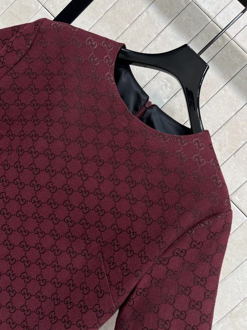 Gucci Double G Jacquard Short-Sleeve Top Adorned with Rhinestones