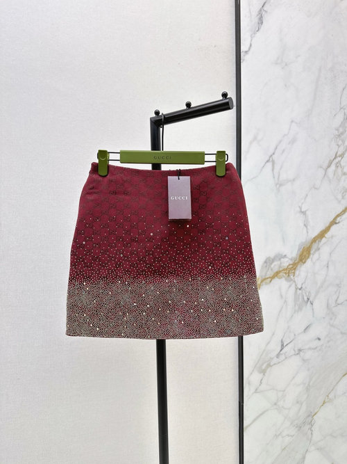Gucci Designer Jacquard Skirt Featuring Rhinestones and Double G Pattern