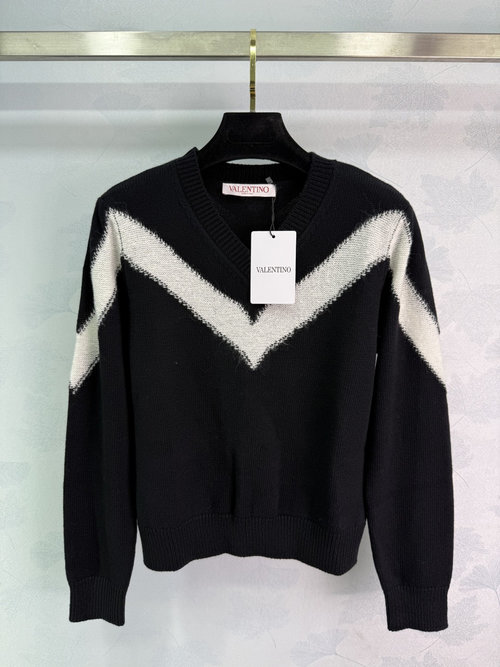 Valentino Stylish Contrast-Color Knit Sweater with Bow Back Detail