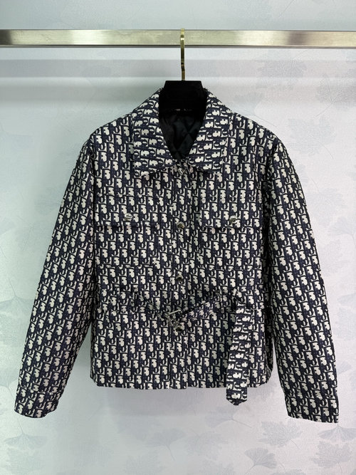 Gucci Grey D-letter Jacquard Collar Coat with Custom Hardware and Belt