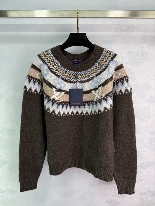 Louis Vuitton Ski Series Round-neck Knitted Sweater with Letter Logo and Colorful Jacquard Design