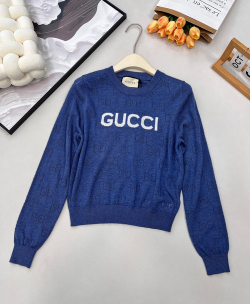 Gucci Classic Long-Sleeved Letter Jacquard Hollowed Knit Top
