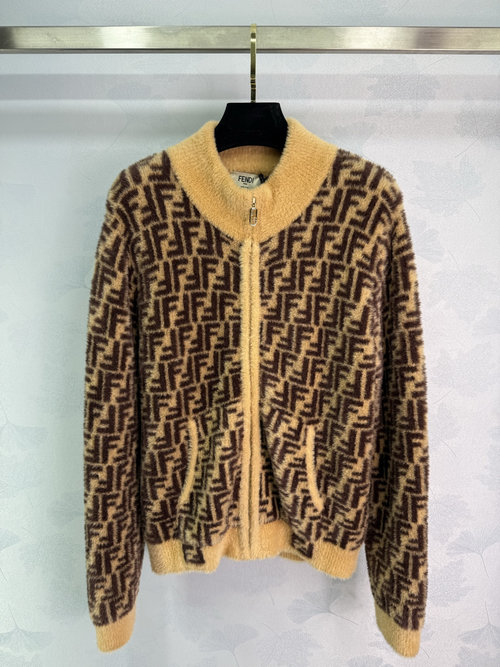 Fendi Double F Color - Blocked Knit Stand - Collar Cardigan Style