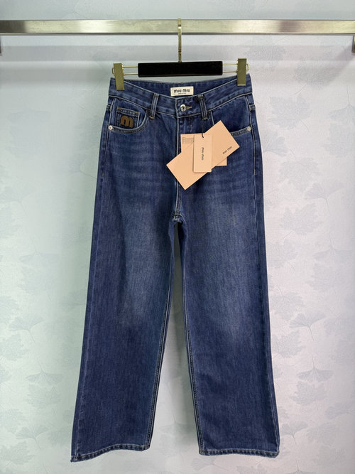 Miu Miu Embroidered Letter Back Pocket Jeans with Premium Imported Fabric