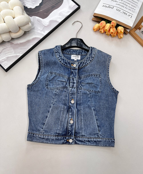 Chanel Denim Vest with Bowknot, Retro and Trendy