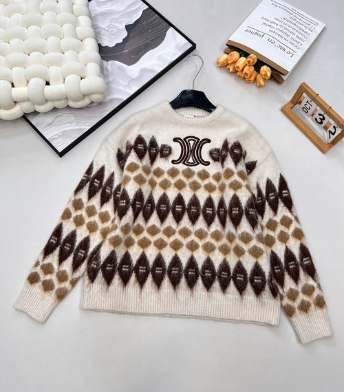 Celine Cozy Wool-blend Checked Knit Sweater with a Relaxed Style