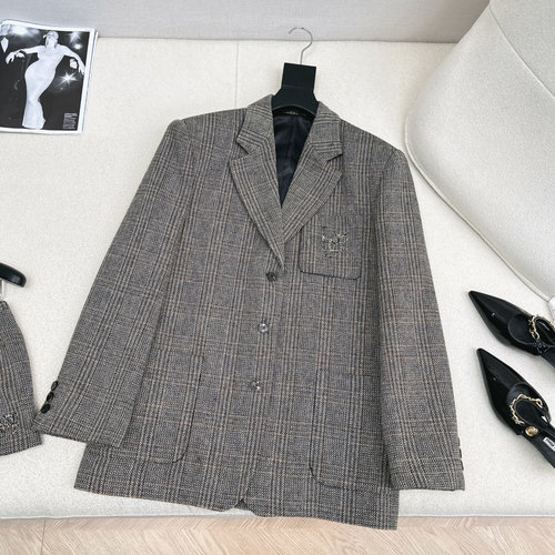 Miu Miu Intellectual College-style Wool Check Suit Jacket