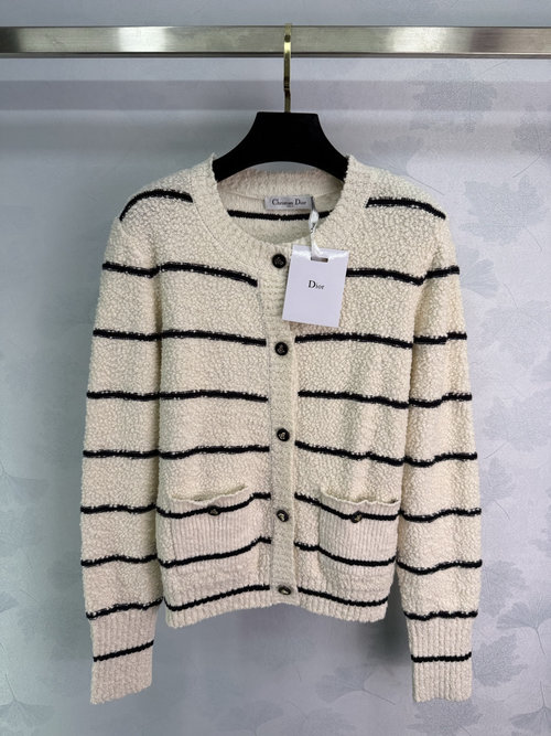 Dior Customized Cotton Knit Cardigan with Anchor Logo and Striped Design