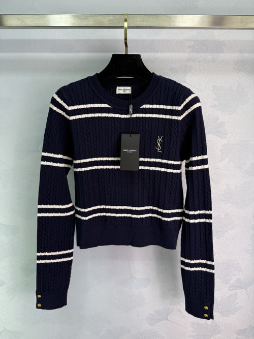 Yves Saint Laurent Striped Polo Sweater with YSL Embroidery, Vintage and Elegant