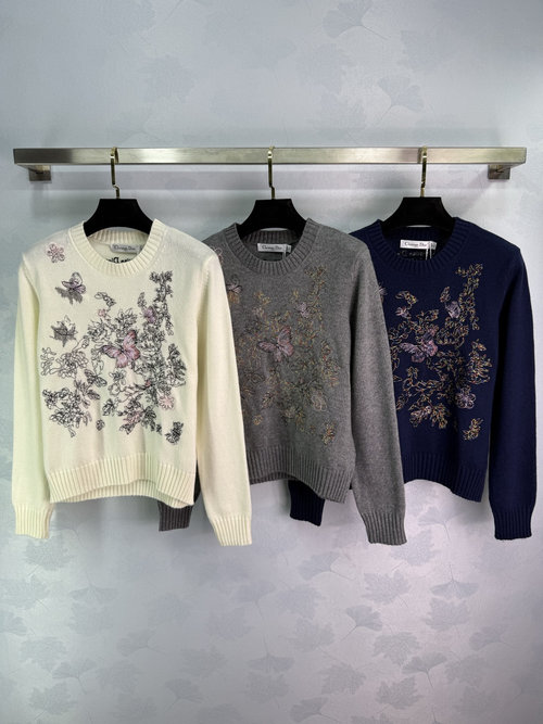Dior Customized Wool Blend Knitted Long Sleeve with Colorful Butterfly Embroidery