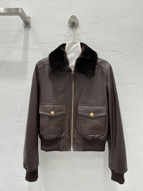 Celine Cotton-padded Pilot Jacket with a Detachable Wool Collar