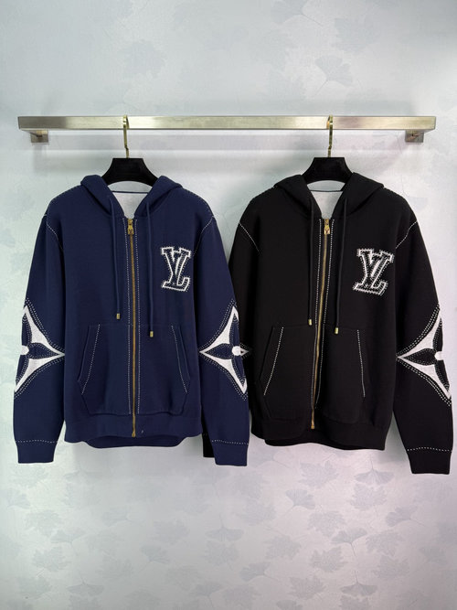 Louis Vuitton Hooded Knit Cardigan with LV Embroidery, High-Quality Fabric