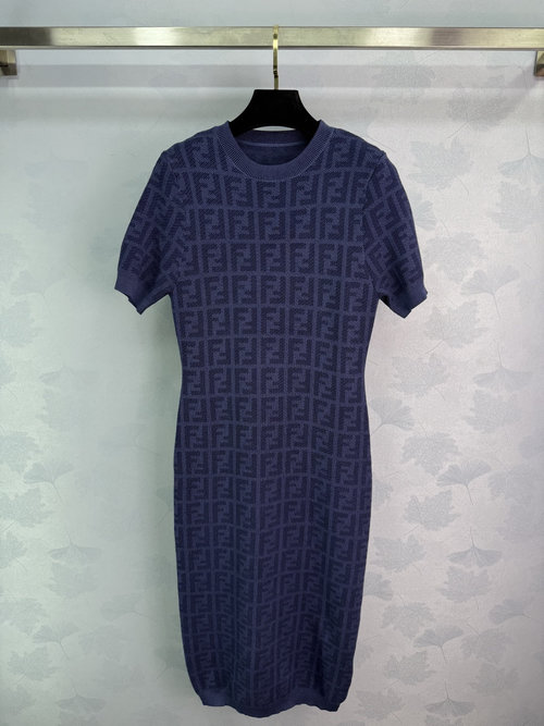 Fendi Round Neck Letter Jacquard Knit Sleeveless Dress, Graceful Design