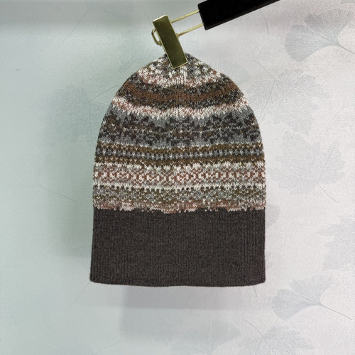 Loro Piana Lp Fair Isle Style Knit Hat with Striped and Solid Design