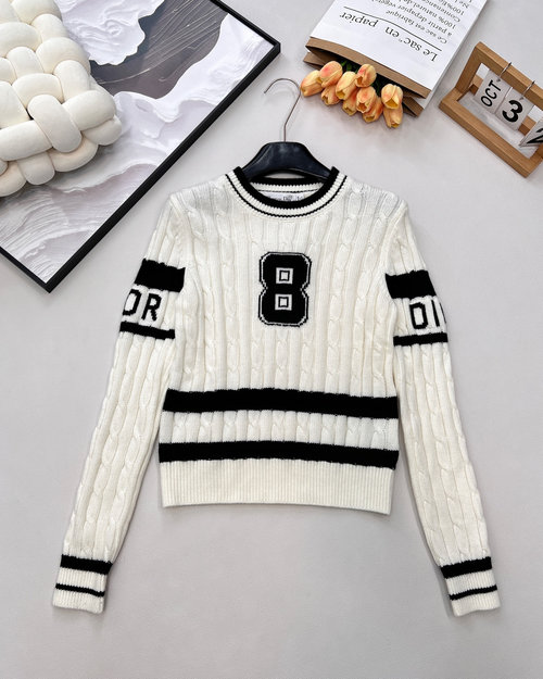 Dior Limited Edition Knit Sweater with Letter Jacquard and Contrast Logo