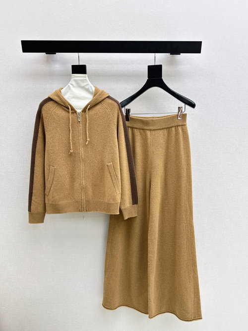 Loro Piana Wool Cardigan and Wide-Leg Pants Set, Soft and Stylish