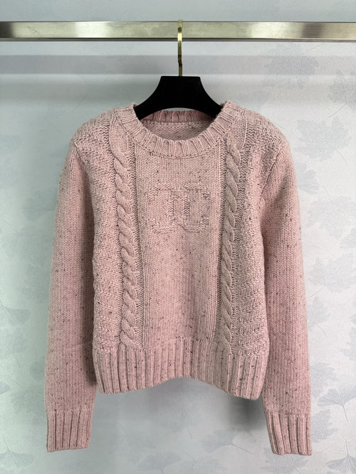 Chanel Pink Twisted Knit Sweater with Double C Embroidered Logo