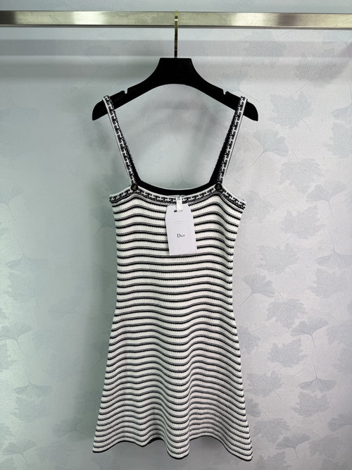 Dior Black and White Striped Knit Sundress with Anchor Straps