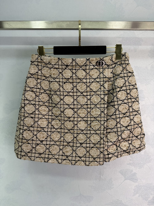 Dior Classic A-Line Tartan Checked Skirt in 3D Knit Tweed Fabric