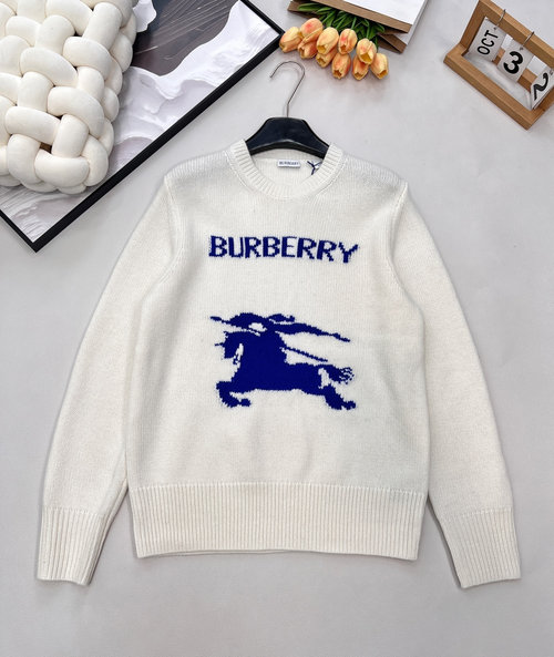 Burberry Round Neck Wool Sweater with Horse Logo, Classic and Sophisticated