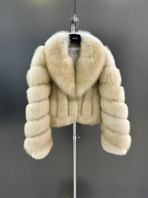 Dior High-Quality Finnish White Fox Fur Coat with Custom Satin Lining