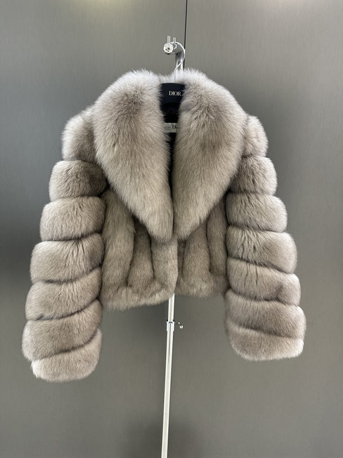 Dior High-Quality Finnish White Fox Fur Coat with Custom Satin Lining