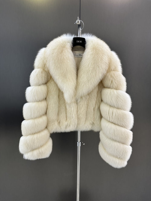 Dior High-Quality Finnish White Fox Fur Coat with Custom Satin Lining