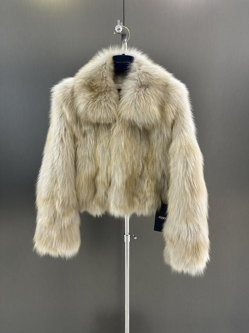 Fendi High-Quality Finnish White Fox Fur Coat with Custom Lining