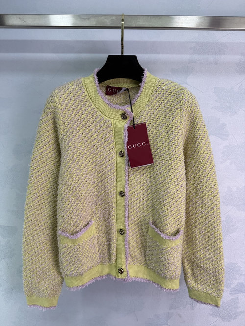 Gucci Custom YB Yarn Knit Cardigan with Color - Blocked Binding and G Buttons