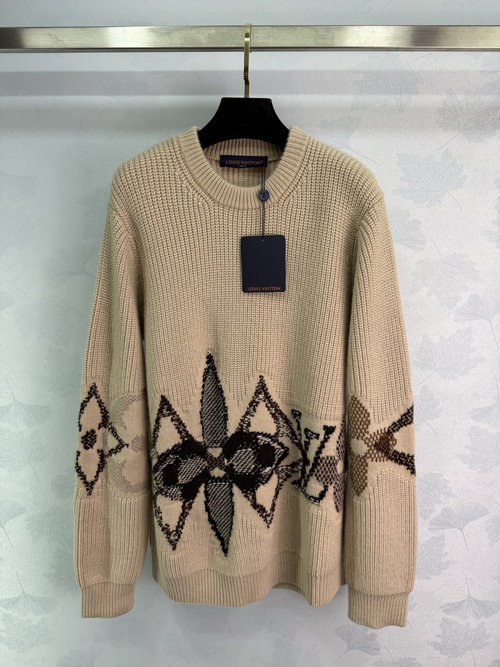 Louis Vuitton Custom Imported Wool Knit Round Neck Pullover with Clover Jacquard