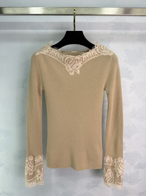 Valentino Lace Knit Top with Elegant Lace Trim, High-Quality Fabric