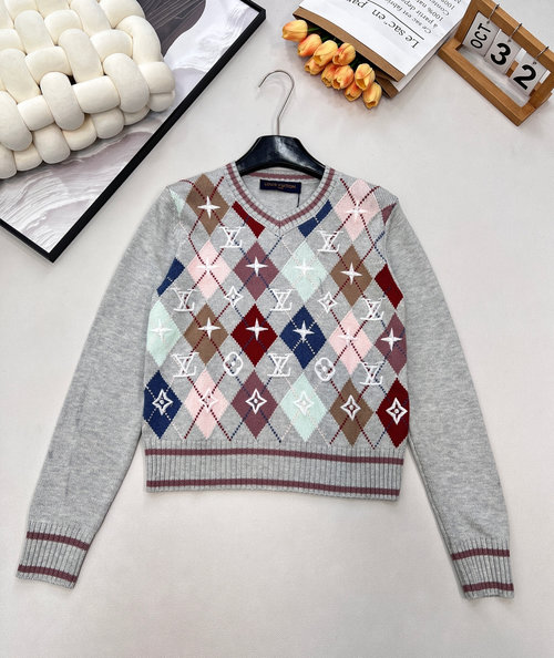 Louis Vuitton Check Embroidery Knitted Pullover, Comfortable & Fashionable