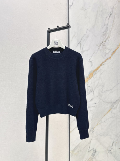 Loewe Embroidered Ribbed Knit Top with Soft Wool Texture