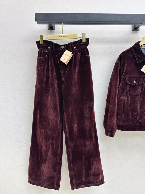 Miu Miu Exclusive Velvet Suit Pants with Logo Embroidery